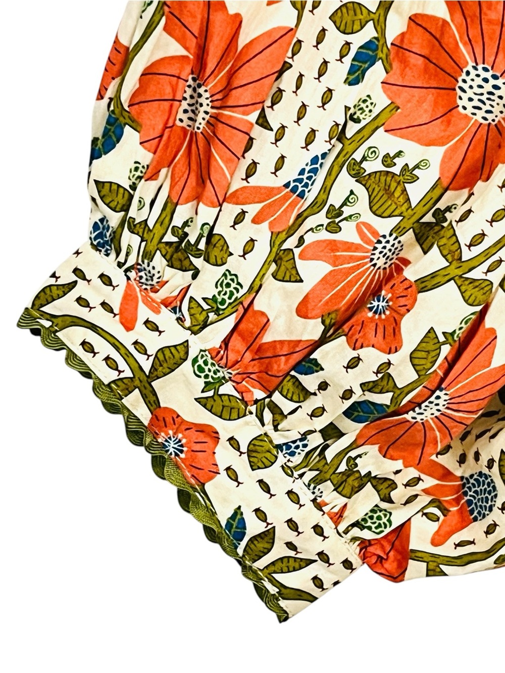 Gigio Babydoll Dress Coral Cream Floral Puffy Balloon Sleeve Pockets S Made/USA - Picture 8 of 16